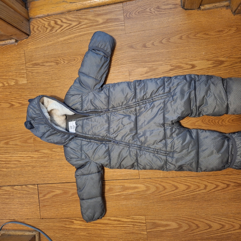 Gray Quilted Baby Snowsuit with Hood